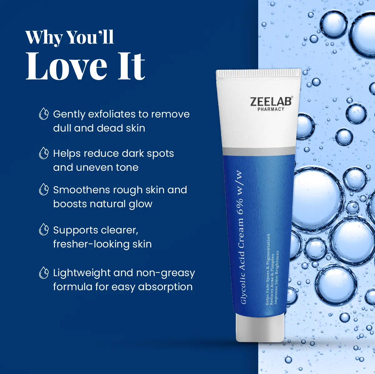 Glycolic Acid 6% Skin Cream | Reduces Dullness, Rough Texture & Uneven Tone